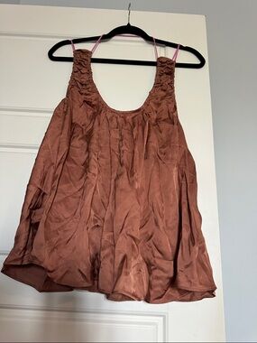 Anthropologie Rust Brown Ruched-Strap Tank Top